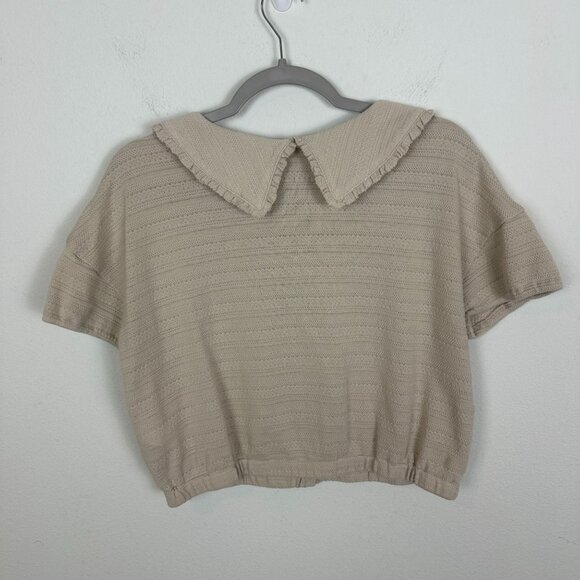 Madewell Ruffle Collared Crop Top M Ruffle Feminine Minimalist Contemporary Boho - Picture 9 of 11